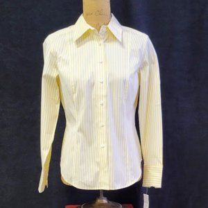 TALBOTS yellow/white stripe long sleeve blouse 100% Cotton Size 10P - NWT